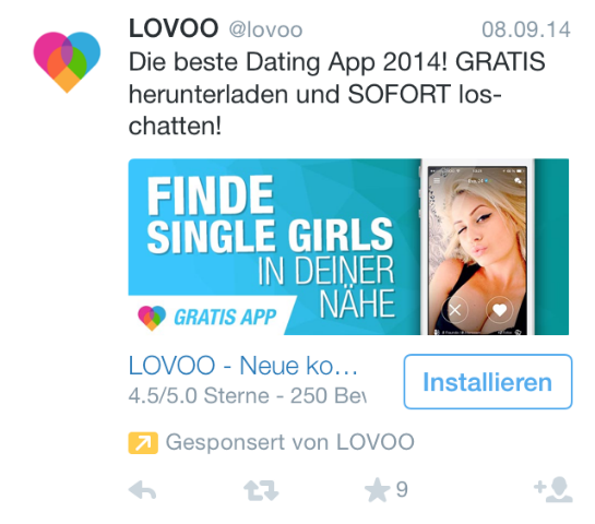 Screenshot der Lovoo-Werbung bei Twitter