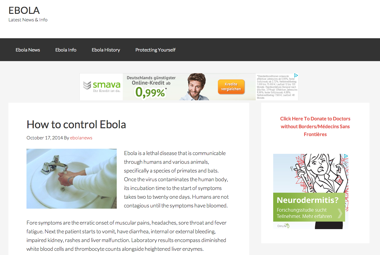 Screenshot: ebola.com
