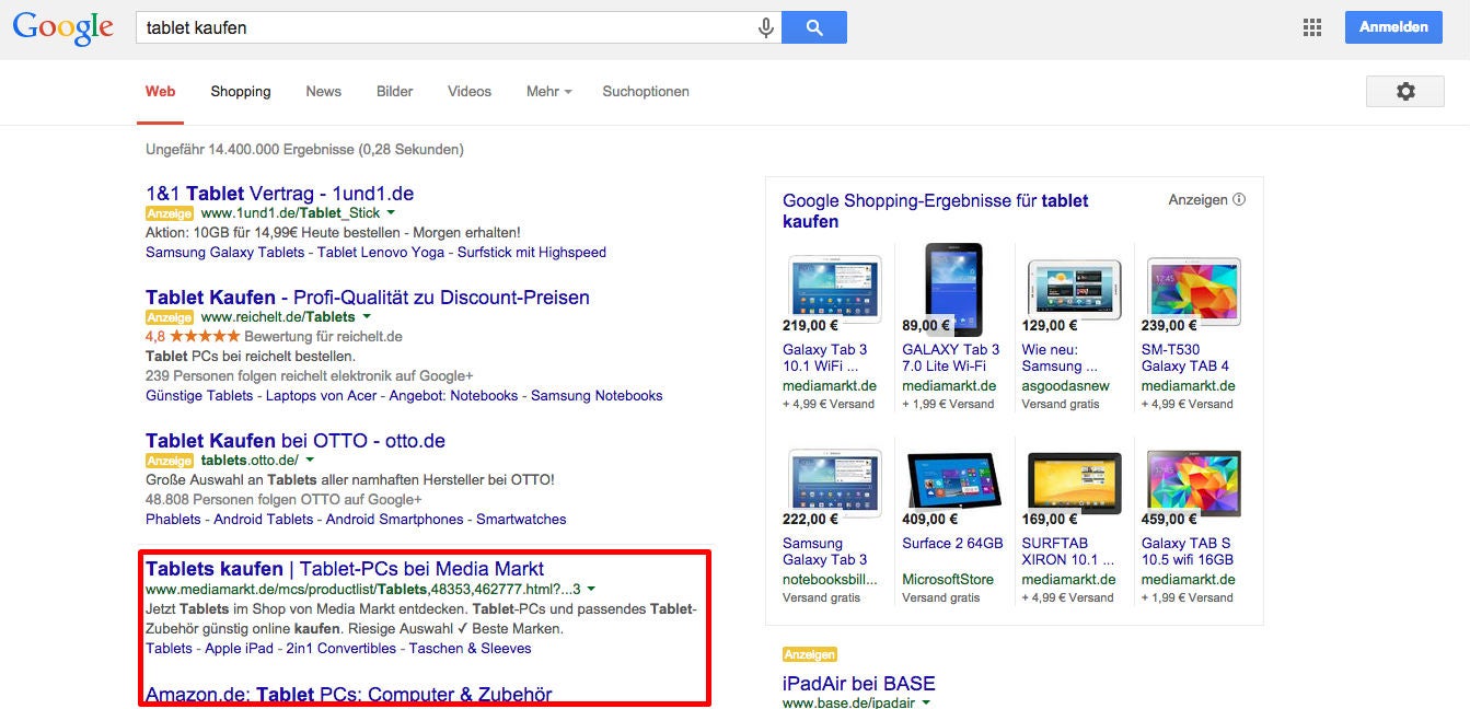 Google-Suche: "tablet kaufen"