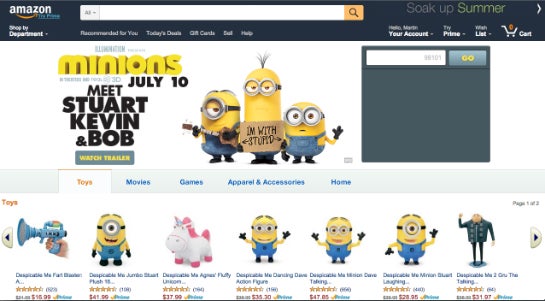 Der Minion-Shop bei Amazon wird auf den Kartons beworben und gehört zum Deal mit Universal.
