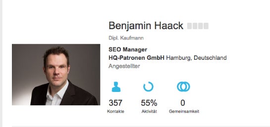 Benjamin Haack ist seit vier Monaten SEO-Rockstar bei HQ-Patronen (Quelle: Xing).