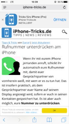 So sieht der Smart Banner auf iPhone-Tricks.de aus