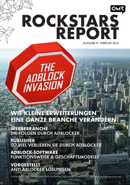 Das Titelblatt vom neuesten Rockstars Report "The Adblock Invasion". Ab jetzt verfügbar.