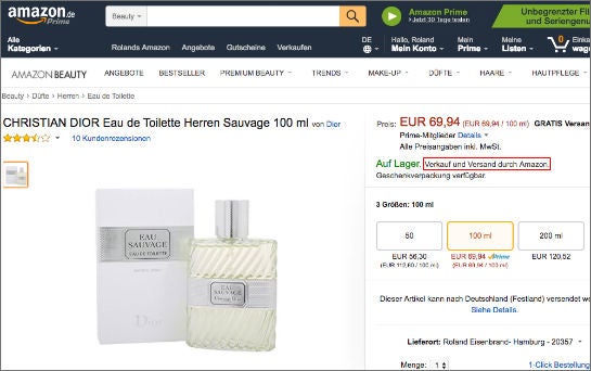 Eau Sauvage auf Amazon.de (bearbeiteter Screenshot)