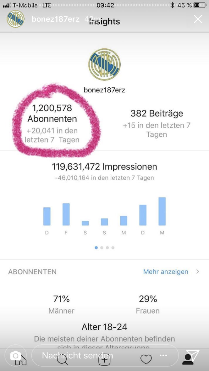Bonez MC 187 Strassenbande Instagram Story Reichweite OMR