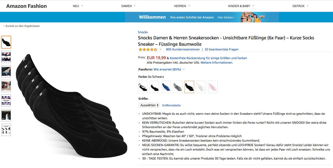 Snocks Sneaker-Socken Amazon FBA Johannes Kliesch OMR
