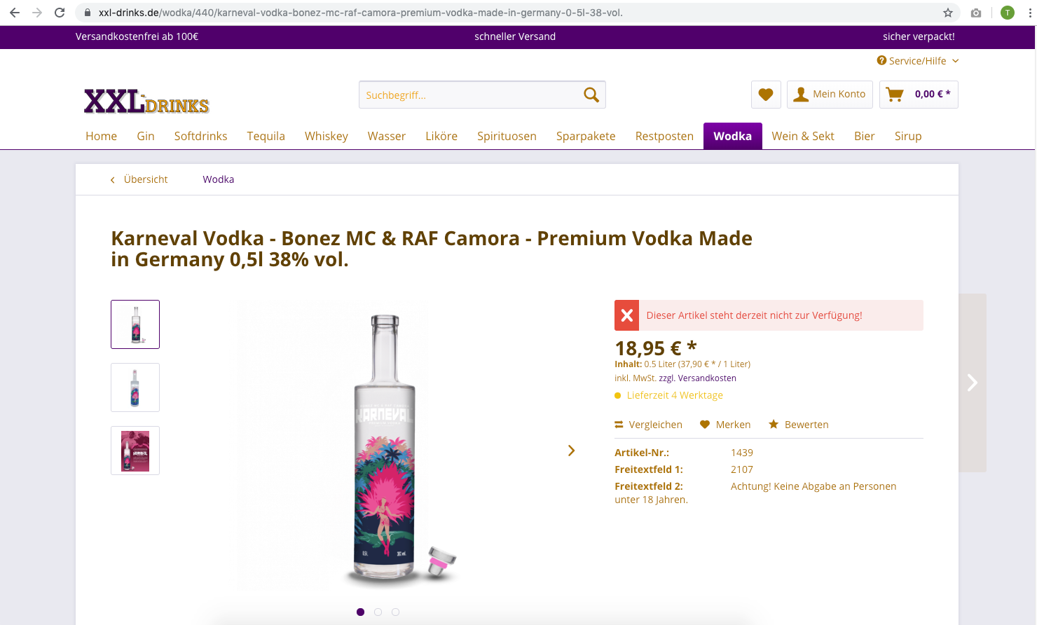 Karneval Vodka Bonez MC RAF Camora XXL Drinks ausverkauft OMR