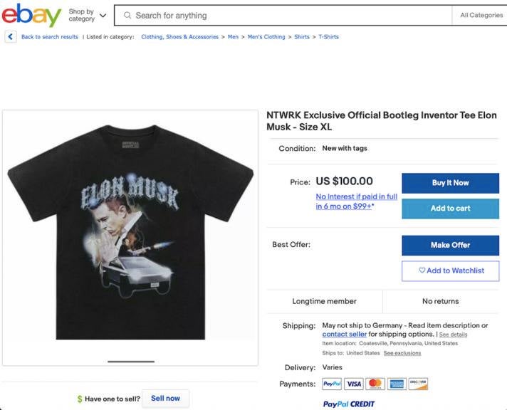 Elon Musk-T-Shirt, das in einer Zusammenarbeit von NTWRK und dem Label Bootleg entstanden ist 