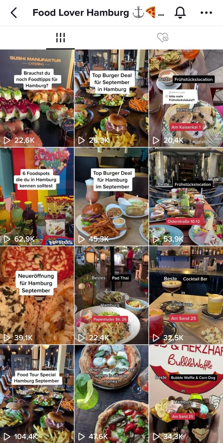 Ein Blick auf die Tiktok-Videos des Accounts "Food Lover Hamburg"