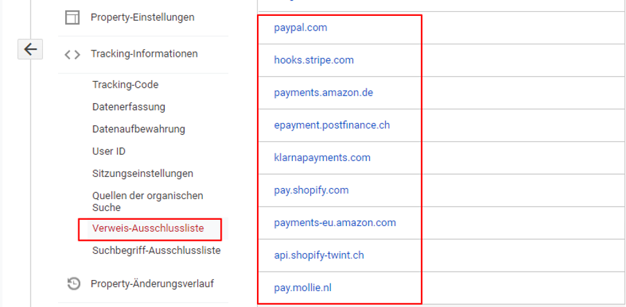 Shopify und Google Analytics – Tracking-Verweis-Ausschlussliste