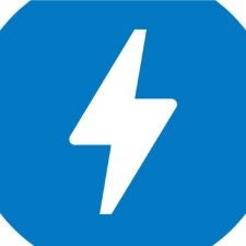 AMP Logo: Weißer Blitz auf blauem Kreis
