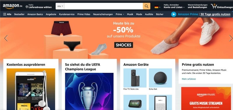 Eine Snocks-Werbung auf der Amazon-Startseite