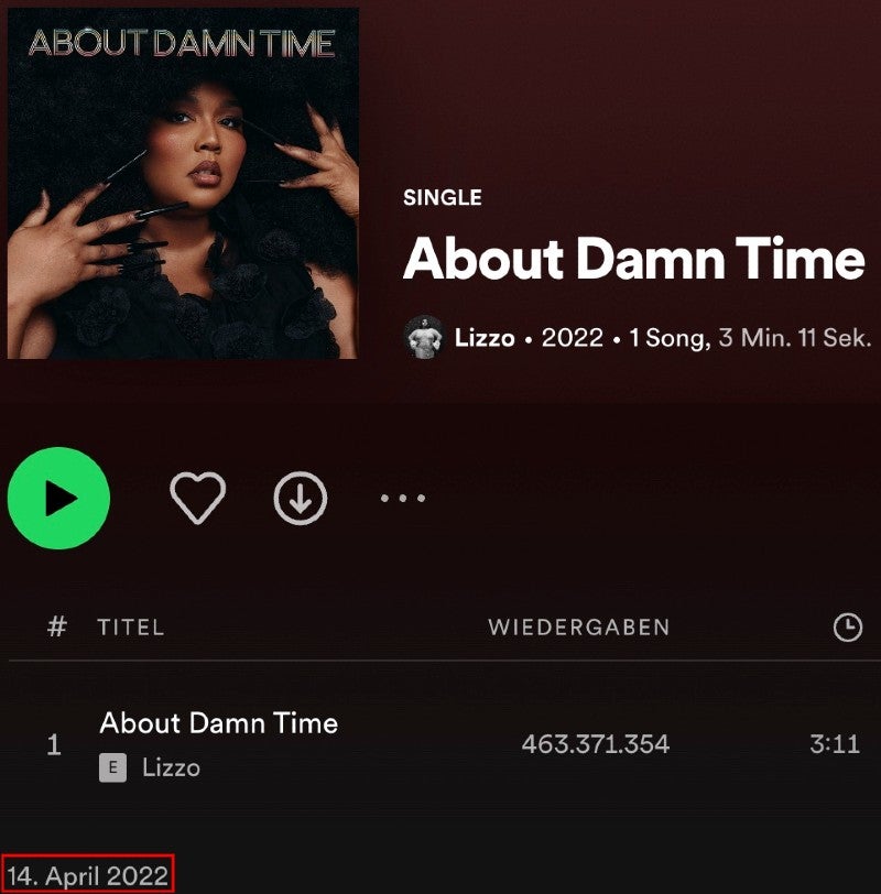 "About Damn Time", die erste Single von Lizzos jüngstem Album "Special", ist am 14. April veröffentlicht worden