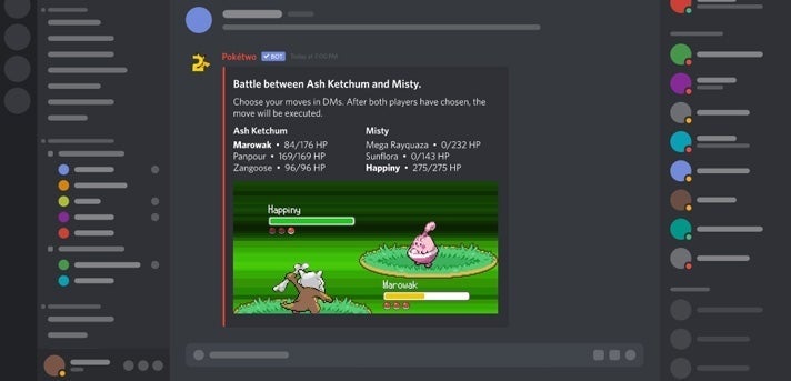 Screenshot of the Pokétwo Discord bot showing a Pokémon fight